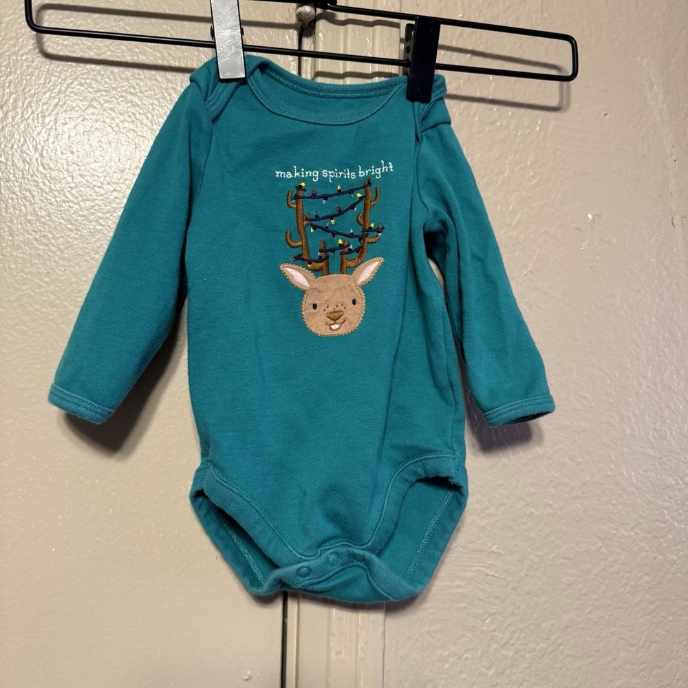 Gymboree One Piece Infant 3-6 Months Green‎ Reindeer Making Spirits Bright
